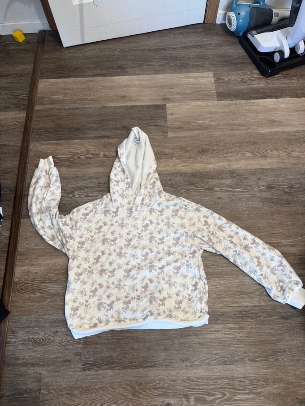 Cream Floral Hoodie Sweatshirt